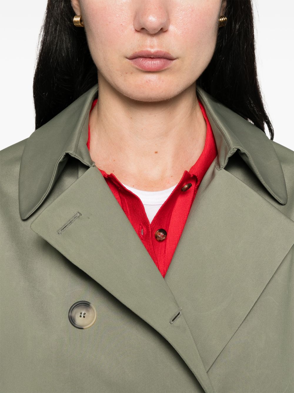 HARRIS WHARF LONDON Trench corto doppiopetto in tessuto leggero in verde caccia 