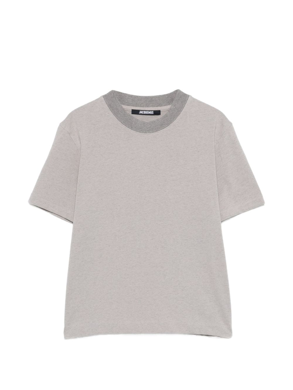 JACQUEMUS T-shirt grigia con scollo rotondo e ricamo logo 