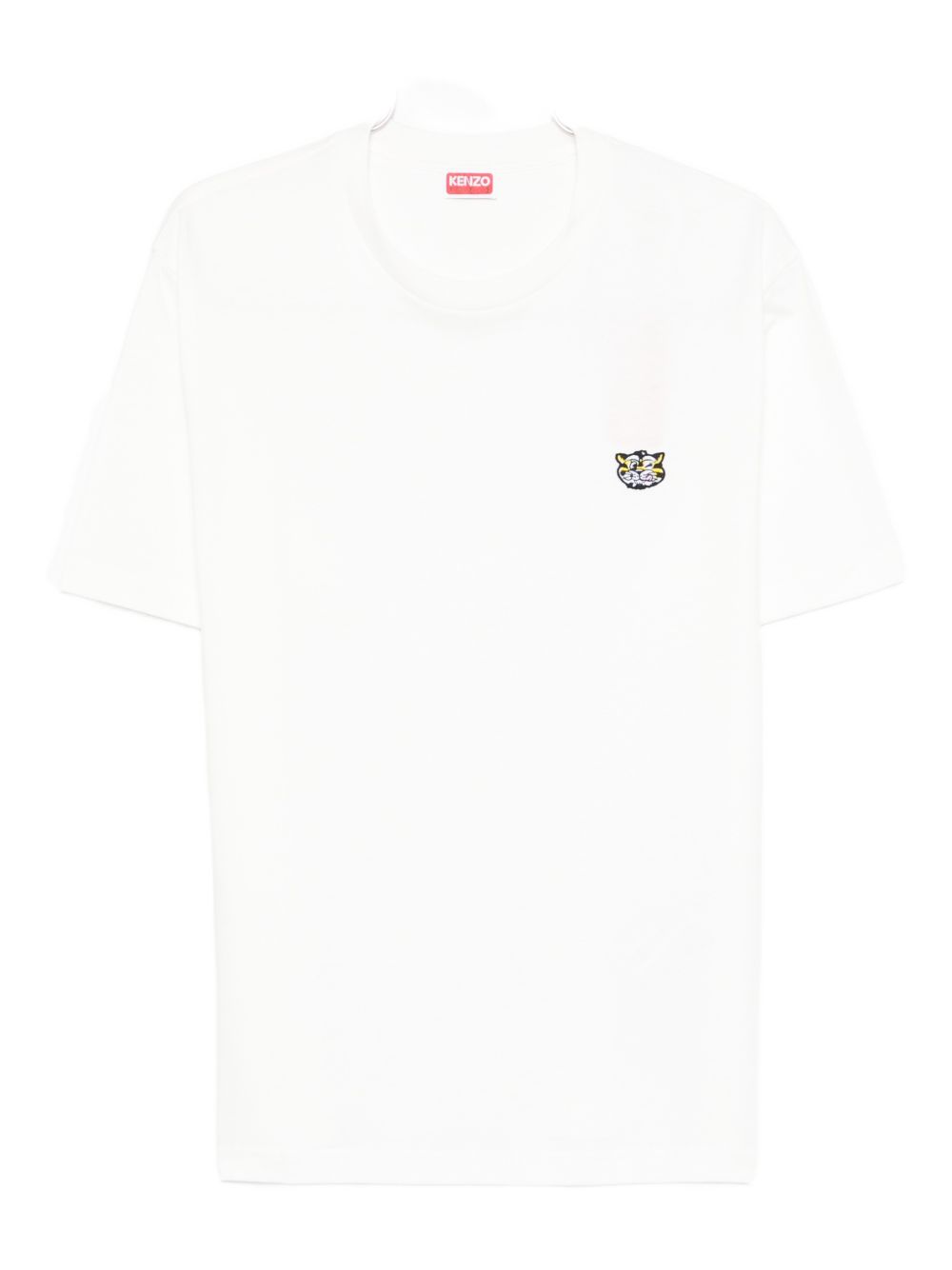 KENZO T-shirt in cotone bianco con patch tigre 