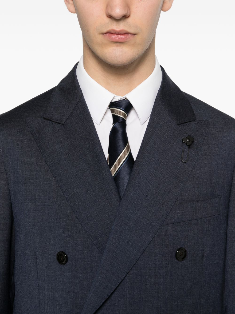 LARDINI Completo doppiopetto in lana blu navy con revers classici 