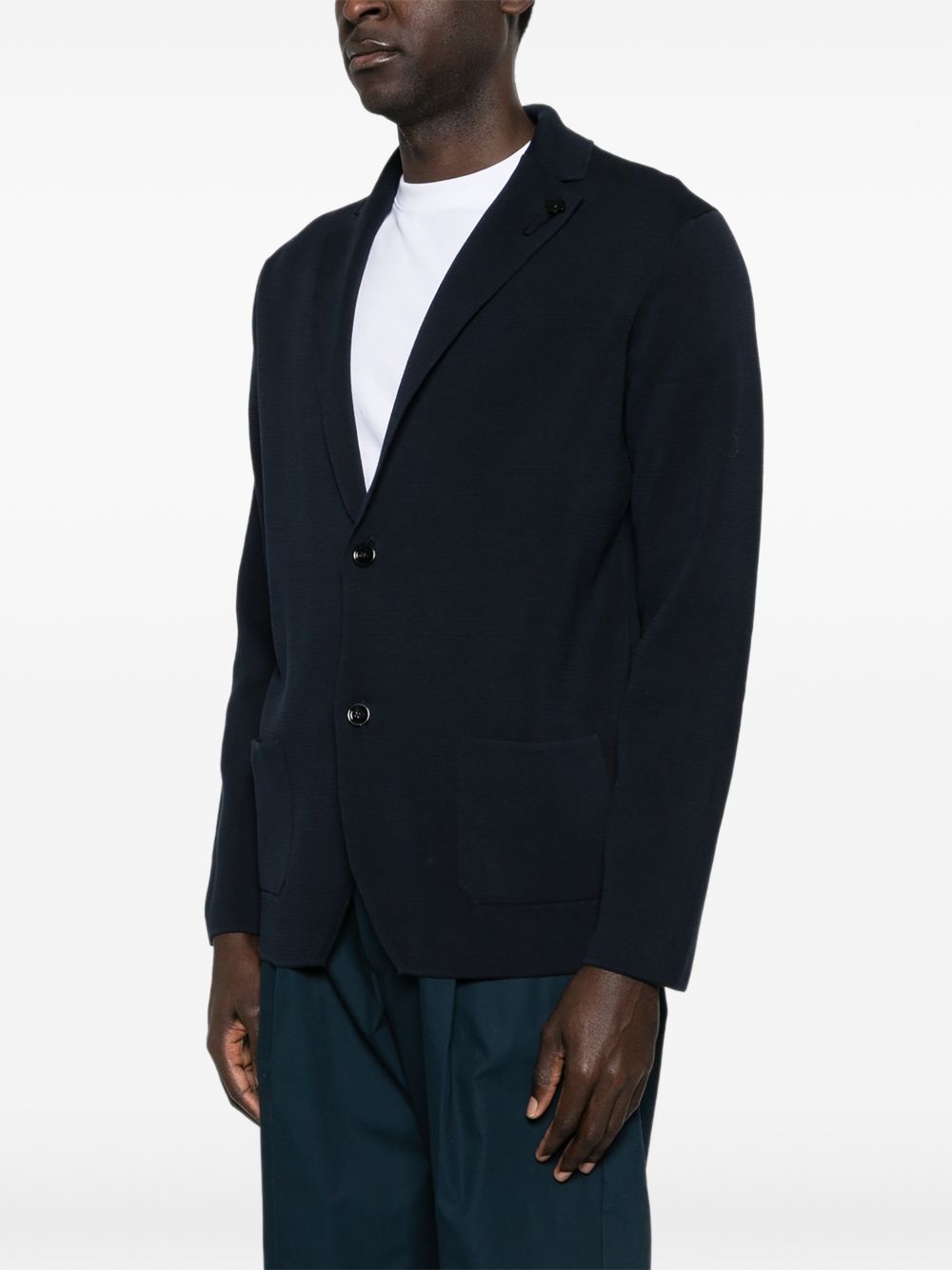 LARDINI Giacca blu scuro in lana con clip floreale 