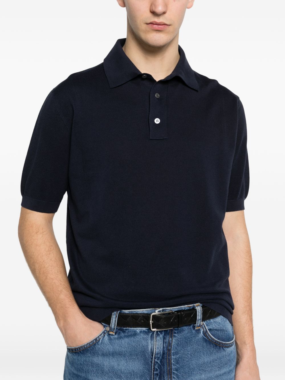 LARDINI Polo in cotone blu navy maniche corte con colletto a polo 