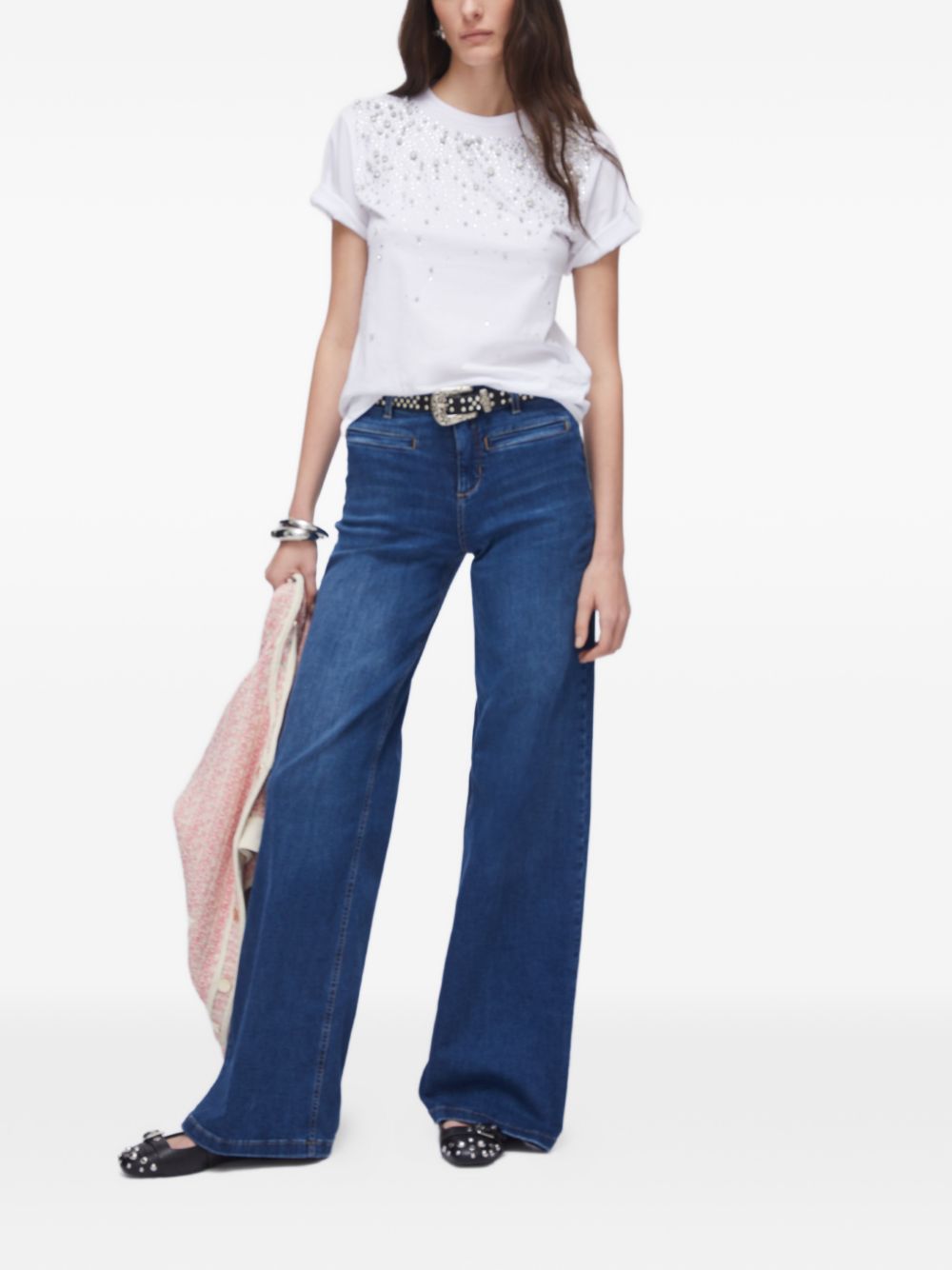 LIUJO T-shirt in cotone bianco con strass 