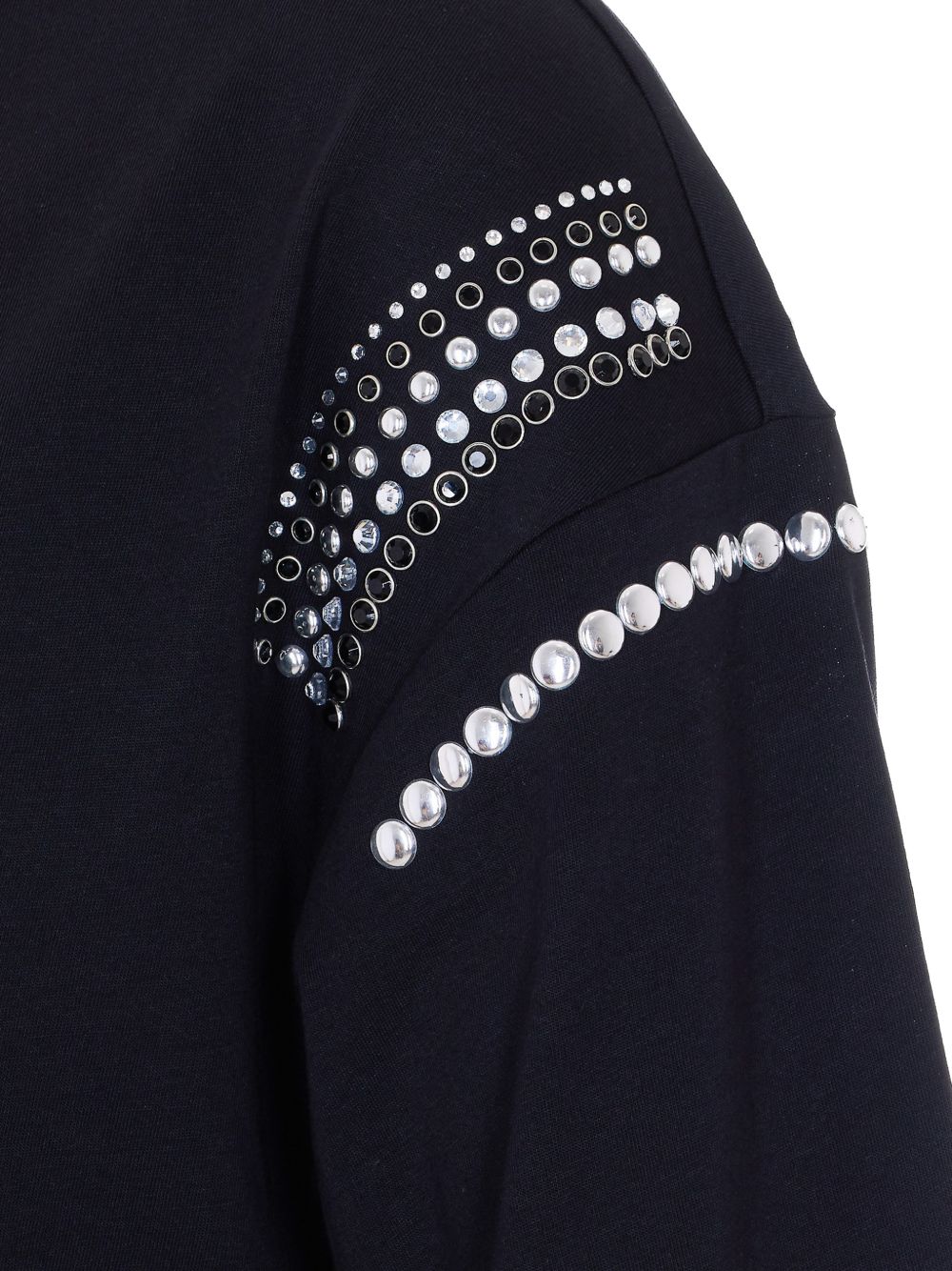 LIUJO T-shirt in cotone nero a maniche corte con decorazioni sulle maniche 