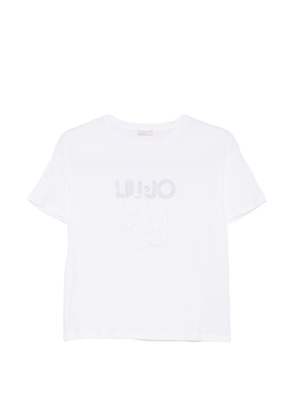 LIUJO T-shirt bianca con logo e strass argentati 