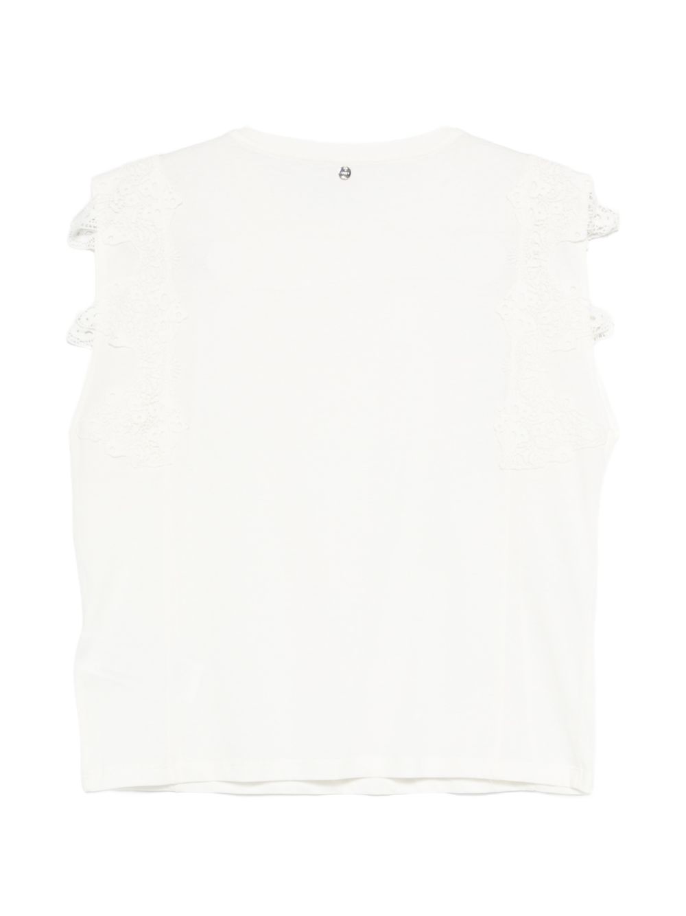 LIUJO T-shirt bianca con ricami e impreziosita da strass argentati 