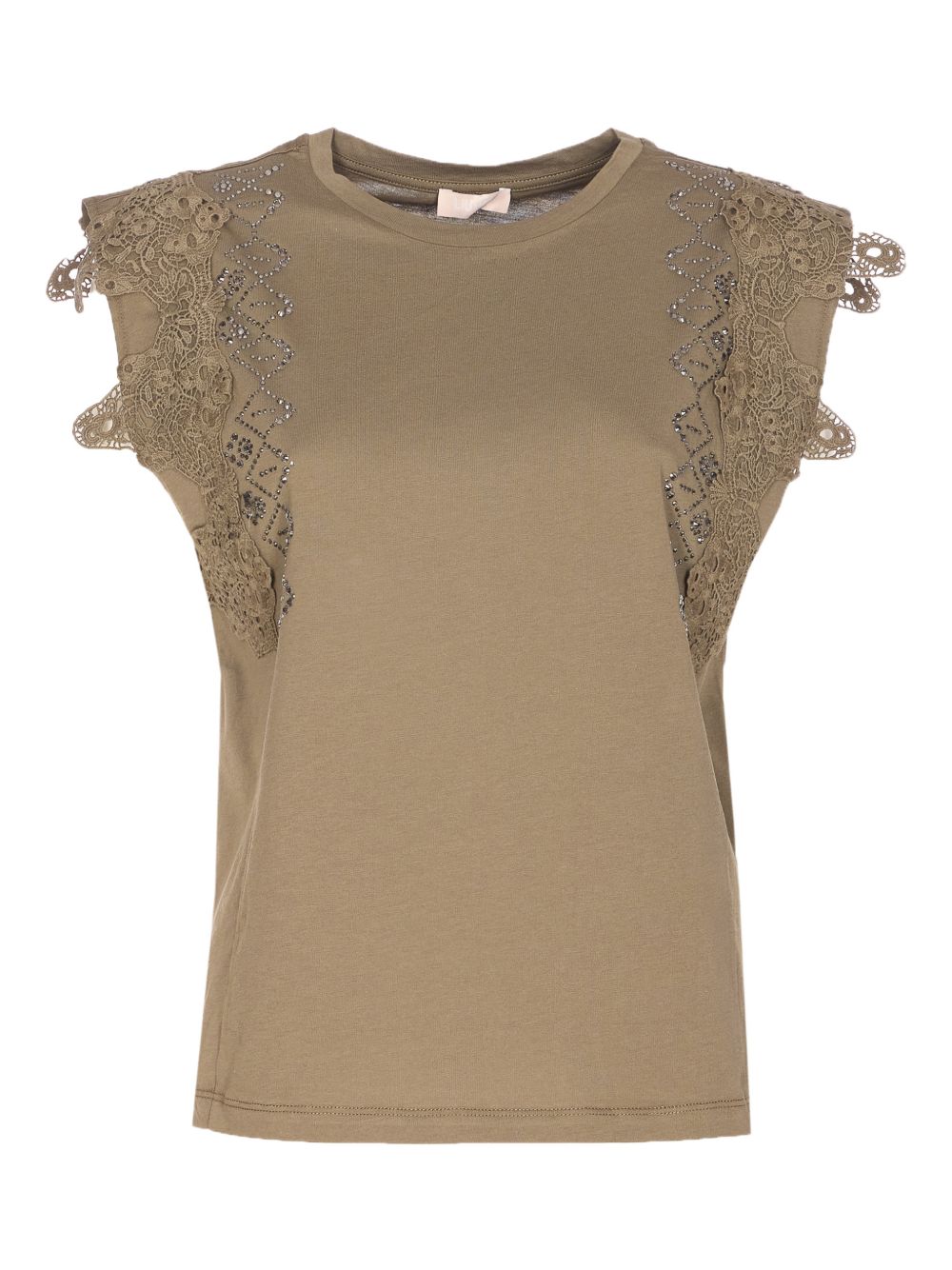 LIUJO T-shirt verde con ricami impreziosita da strass 