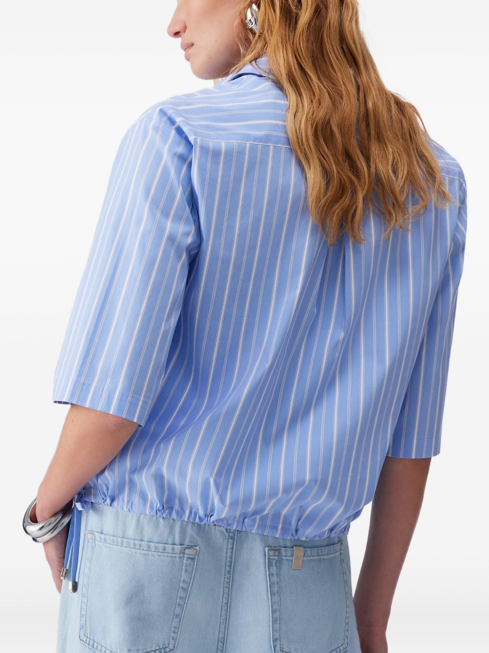 LIUJO Camicia con coulisse in vita e maniche 3/4 a righe azzurre e bianche 