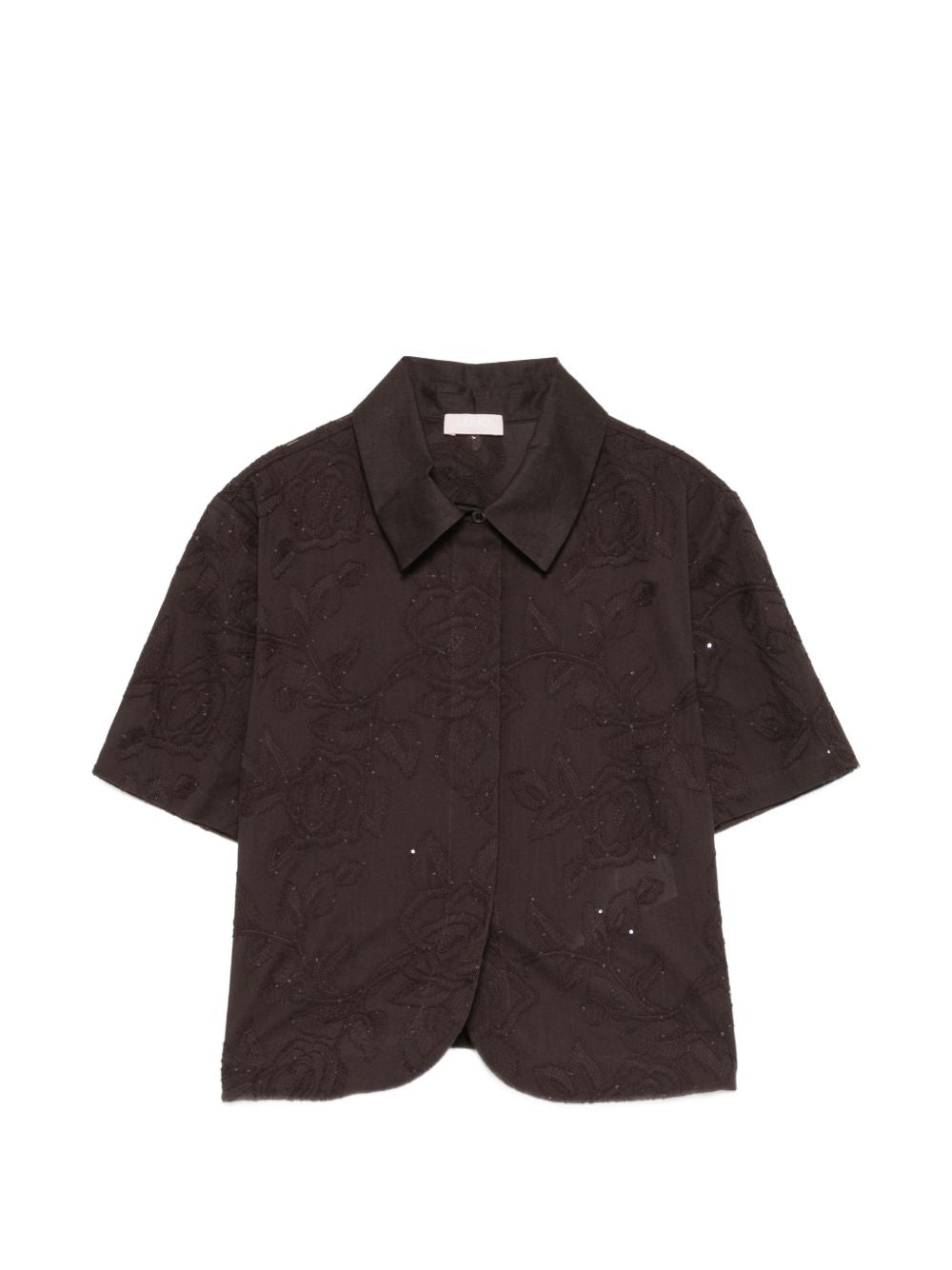LIUJO Camicia corta con ricami floreali in rilievo marrone 