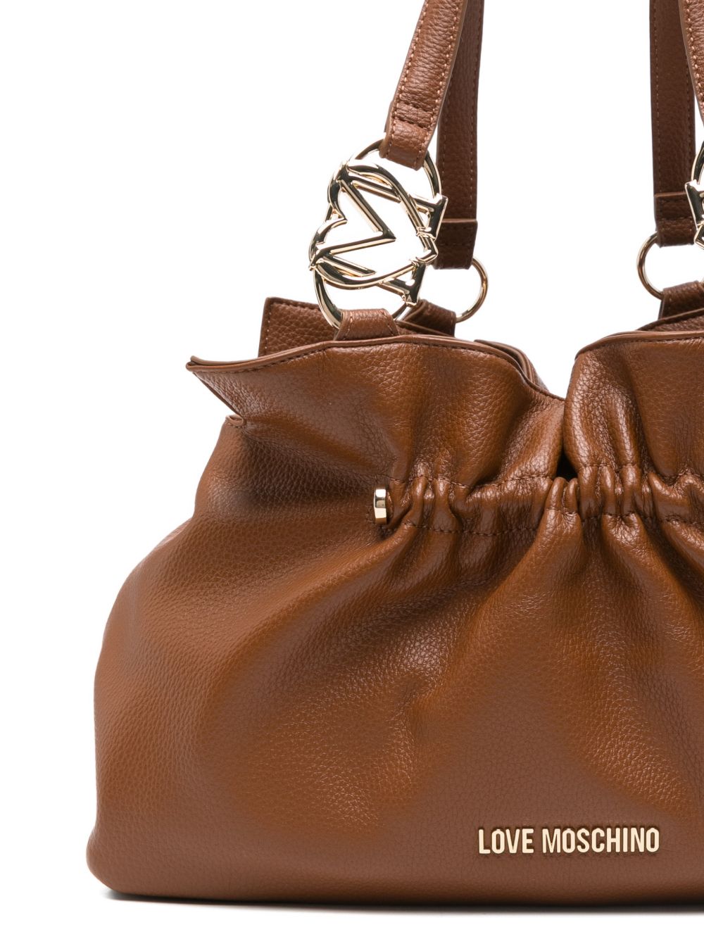 LOVE MOSCHINO Borsa a secchiello marrone con logo dorato 
