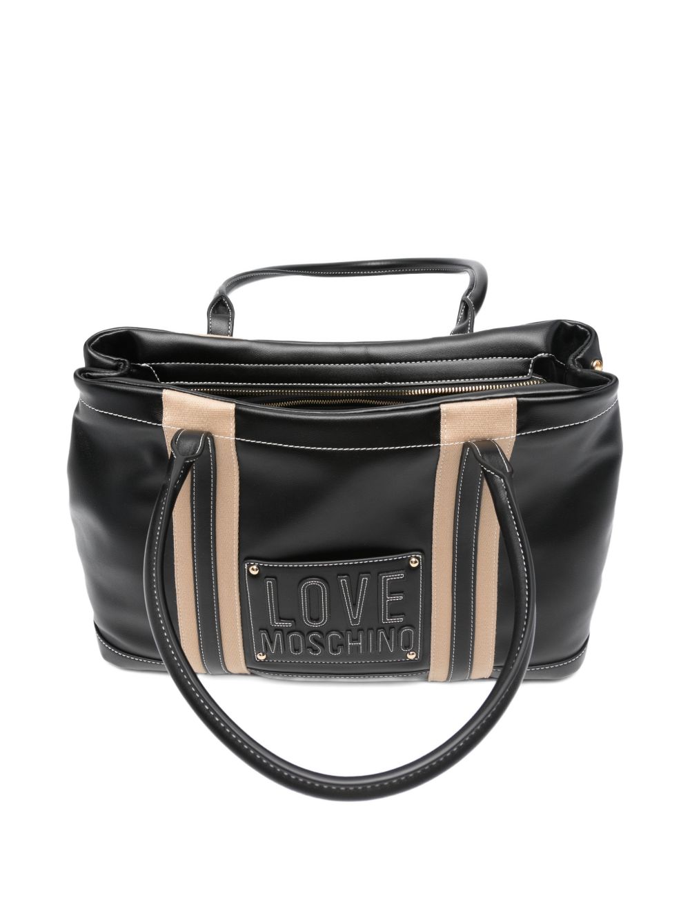 LOVE MOSCHINO Borsa nera con logo patch e doppi manici 