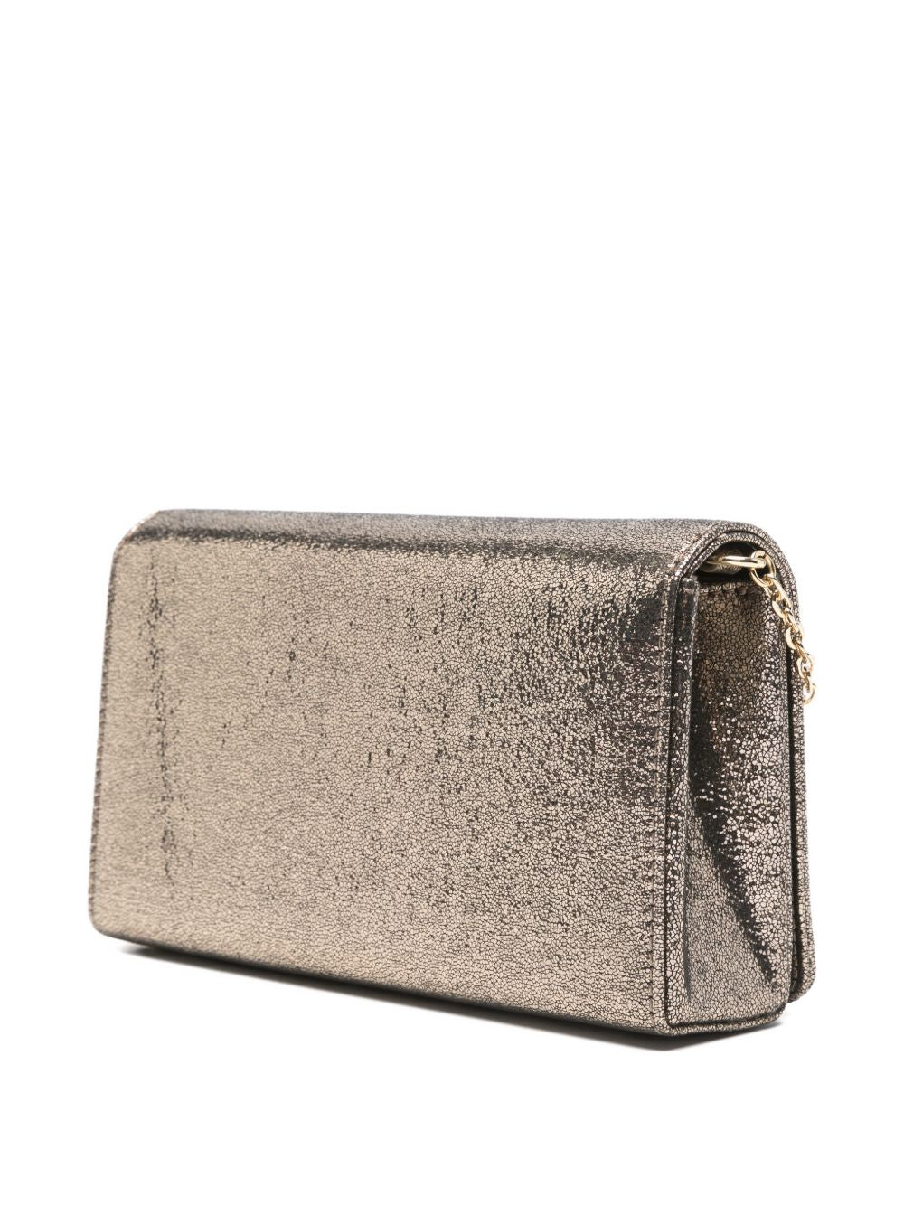 LOVE MOSCHINO Borsa dorata con tracolla a catenina e logo nero cucito 
