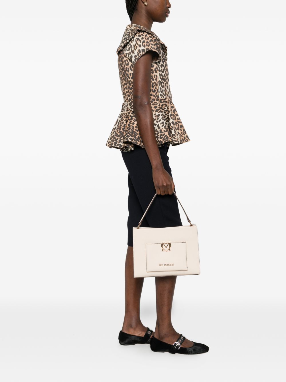 LOVE MOSCHINO Borsa a mano avorio in ecopelle con taschina esterna 