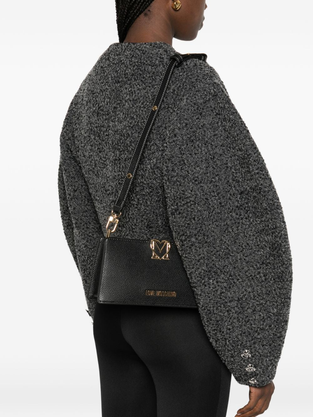 LOVE MOSCHINO Borsa a spalla nera in ecopelle con placca logo dorato 