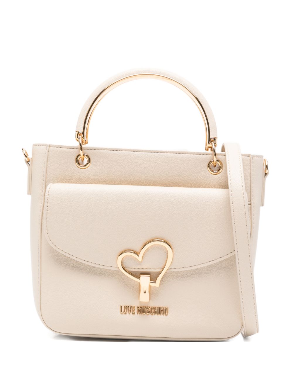 LOVE MOSCHINO Borsa a mano tote avorio in ecopelle con tasca esterna 