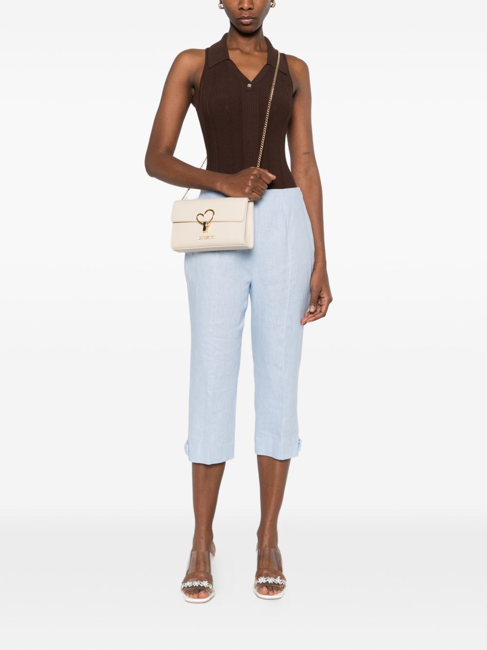 LOVE MOSCHINO Borsa avorio in ecopelle con clip e placca dorata 