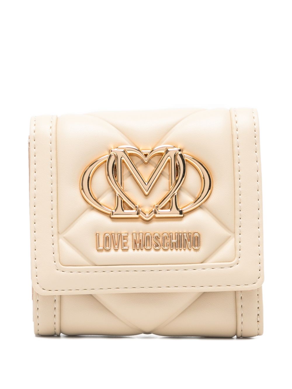 LOVE MOSCHINO Portafoglio trapuntato a conchiglia avorio con chiusura a clip 