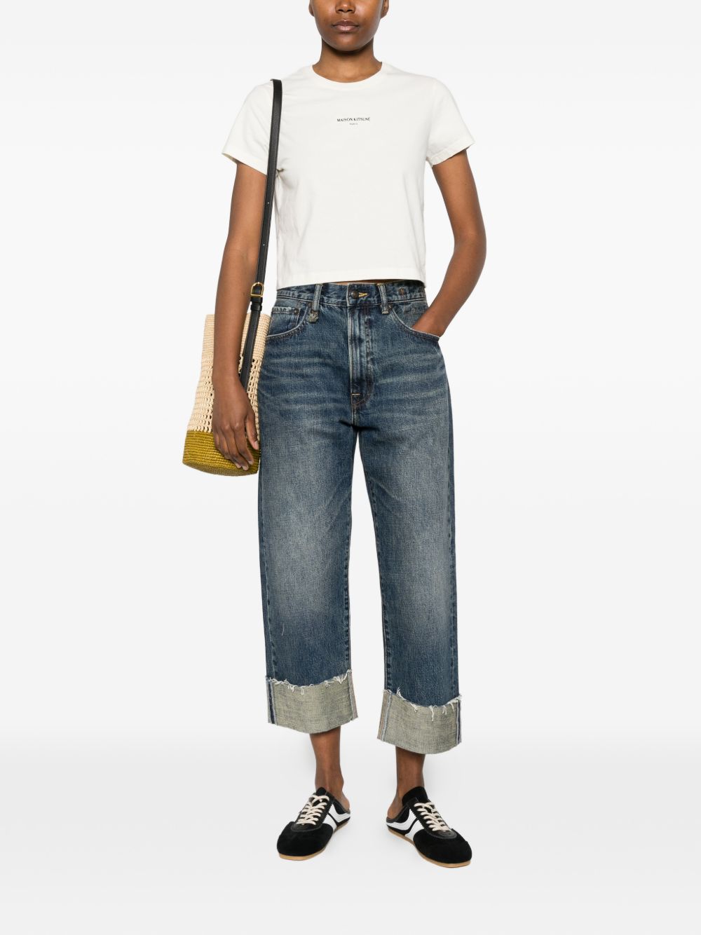 MAISON KITSUNE T-shirt con logo ricamato bianca 