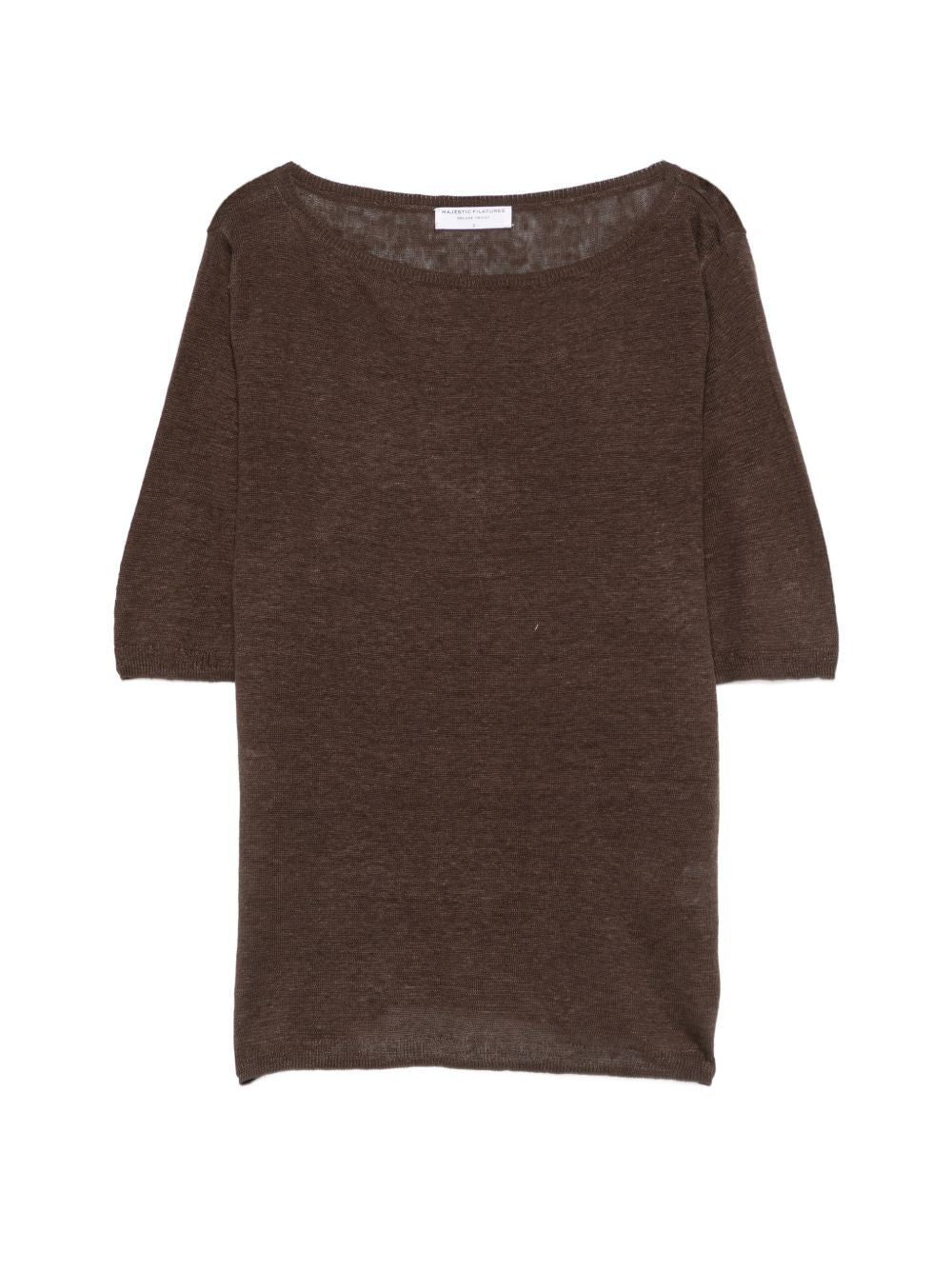 MAJESTIC FILATURES T-shirt a maniche corte con scollo a barca marrone 