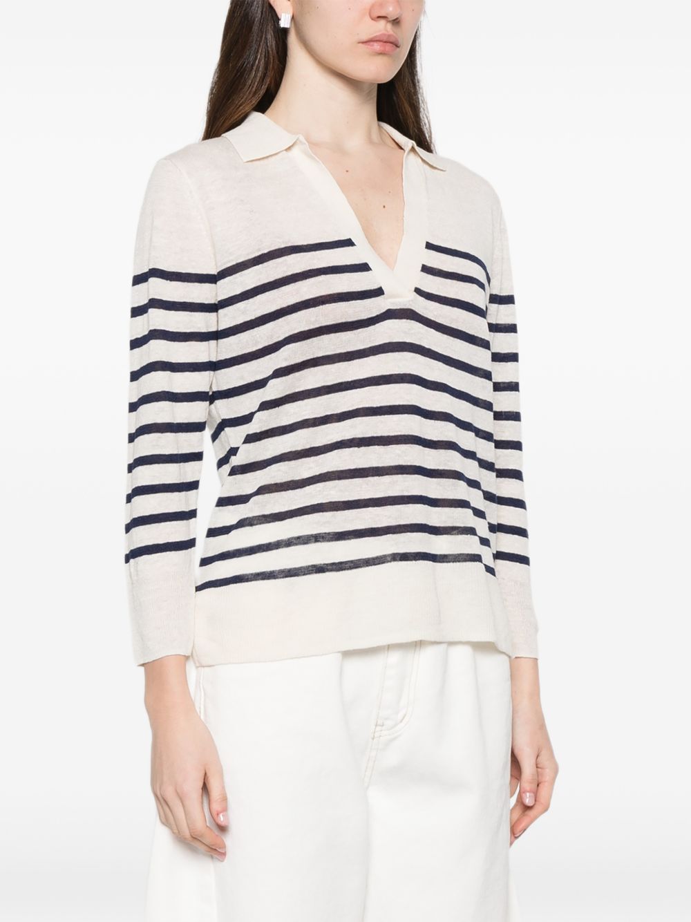 MAJESTIC FILATURES Polo a righe con scollo a V blu 