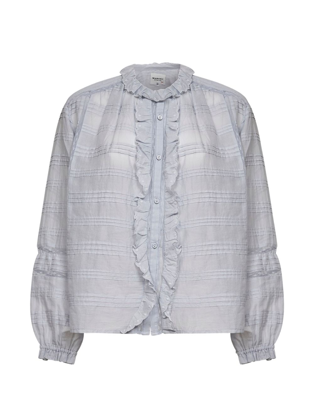 MARANT ETOILE Camicia blu in cotone con inserti in pizzo floreale 