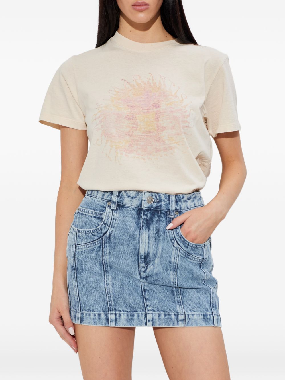 MARANT ETOILE T-shirt Ecru con stampa grafica astratta sul petto 