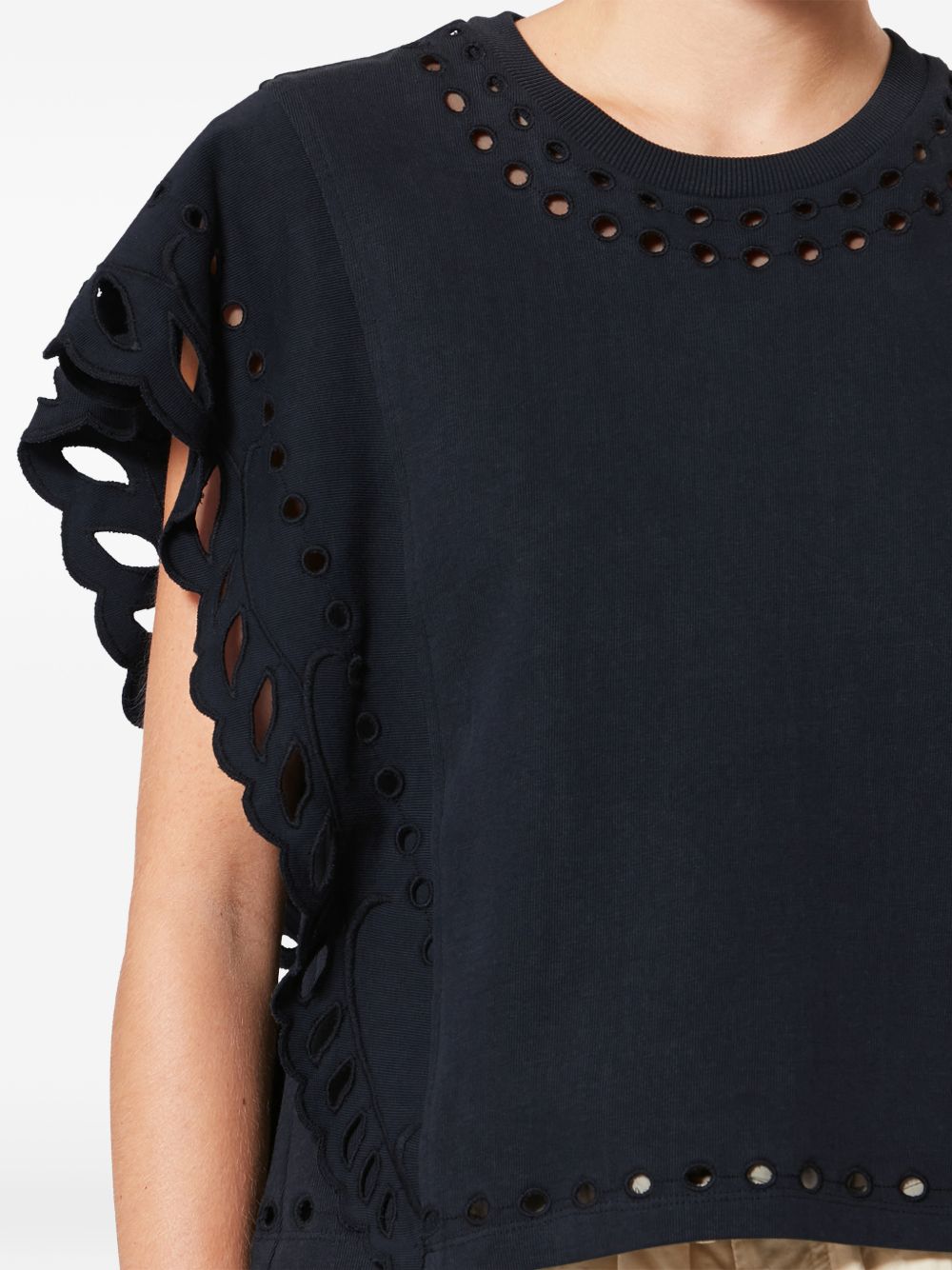 MARANT ETOILE T-shirt Odyle in cotone nero con rifiniture traforate 