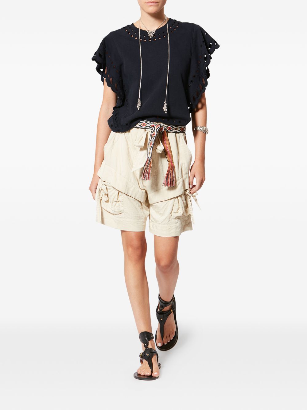 MARANT ETOILE T-shirt Odyle in cotone nero con rifiniture traforate 
