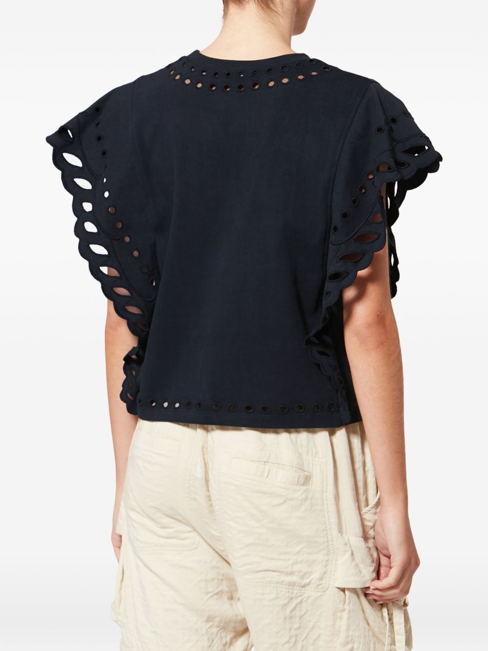 MARANT ETOILE T-shirt Odyle in cotone nero con rifiniture traforate 
