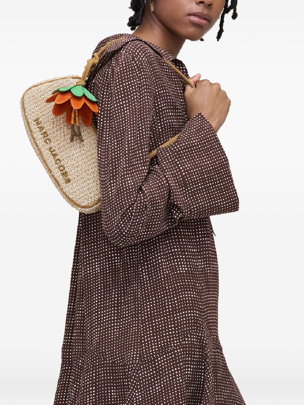 MARC JACOBS Borsa beige in crochet con charm a fiore 
