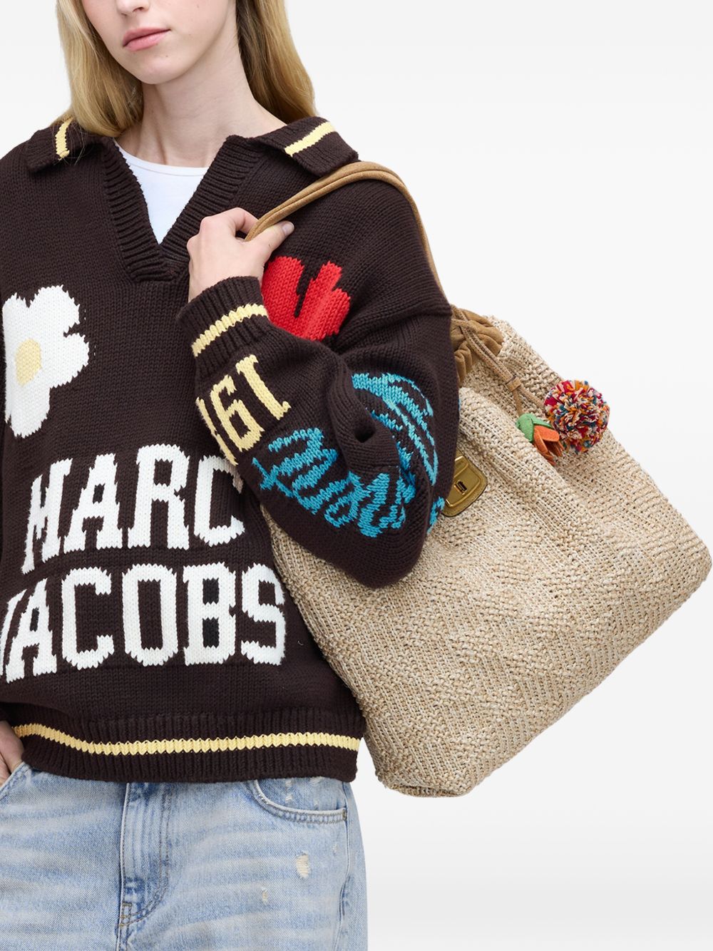 MARC JACOBS Borsa a mano tote in crochet con charm a fiore 