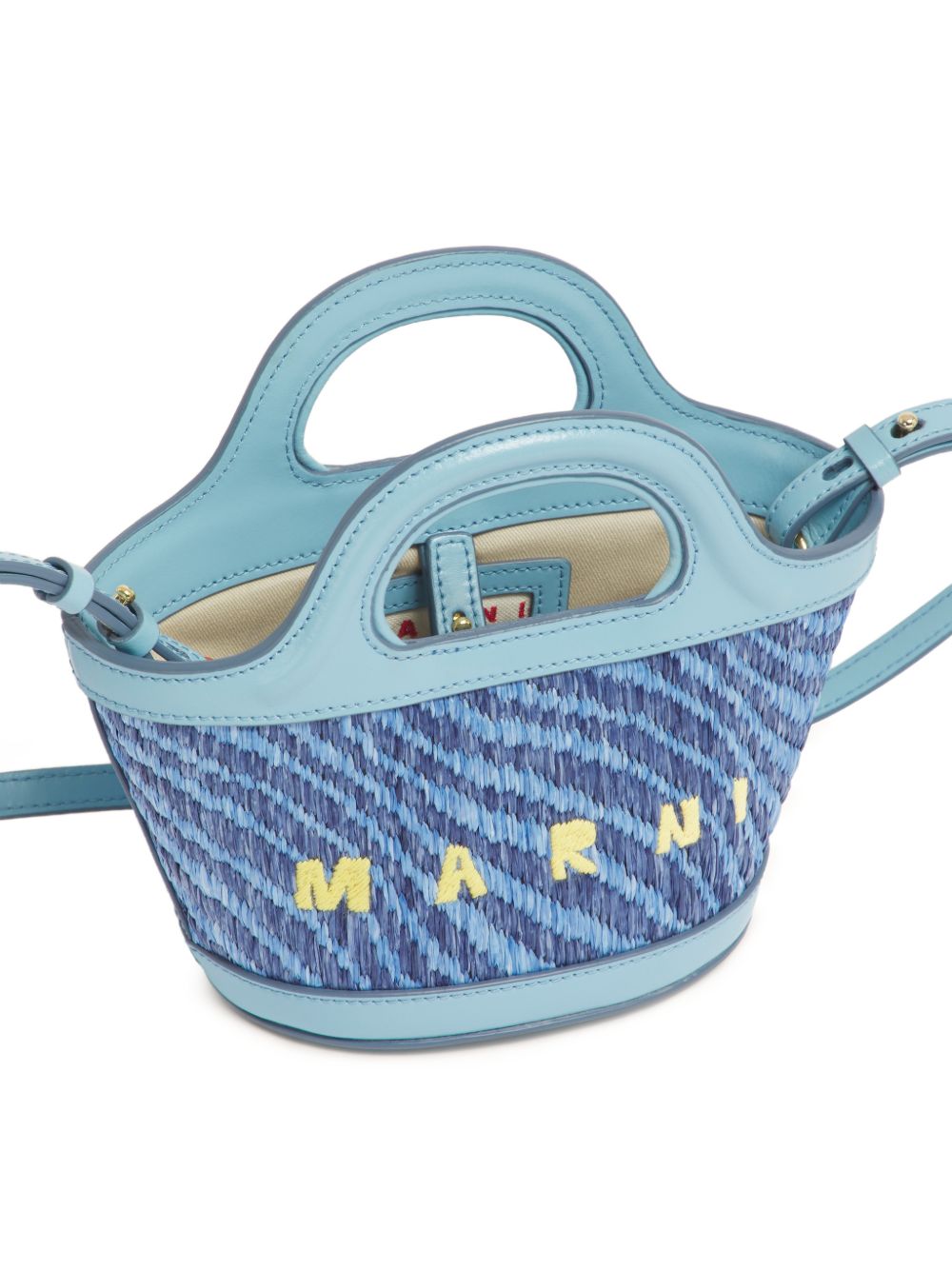 MARNI Borsa a mano azzurra con logo giallo 