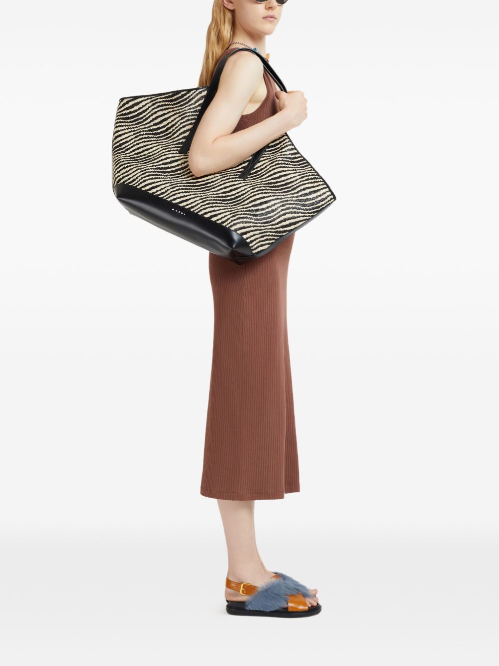 MARNI Borsa shopping motivo zebrato con logo 