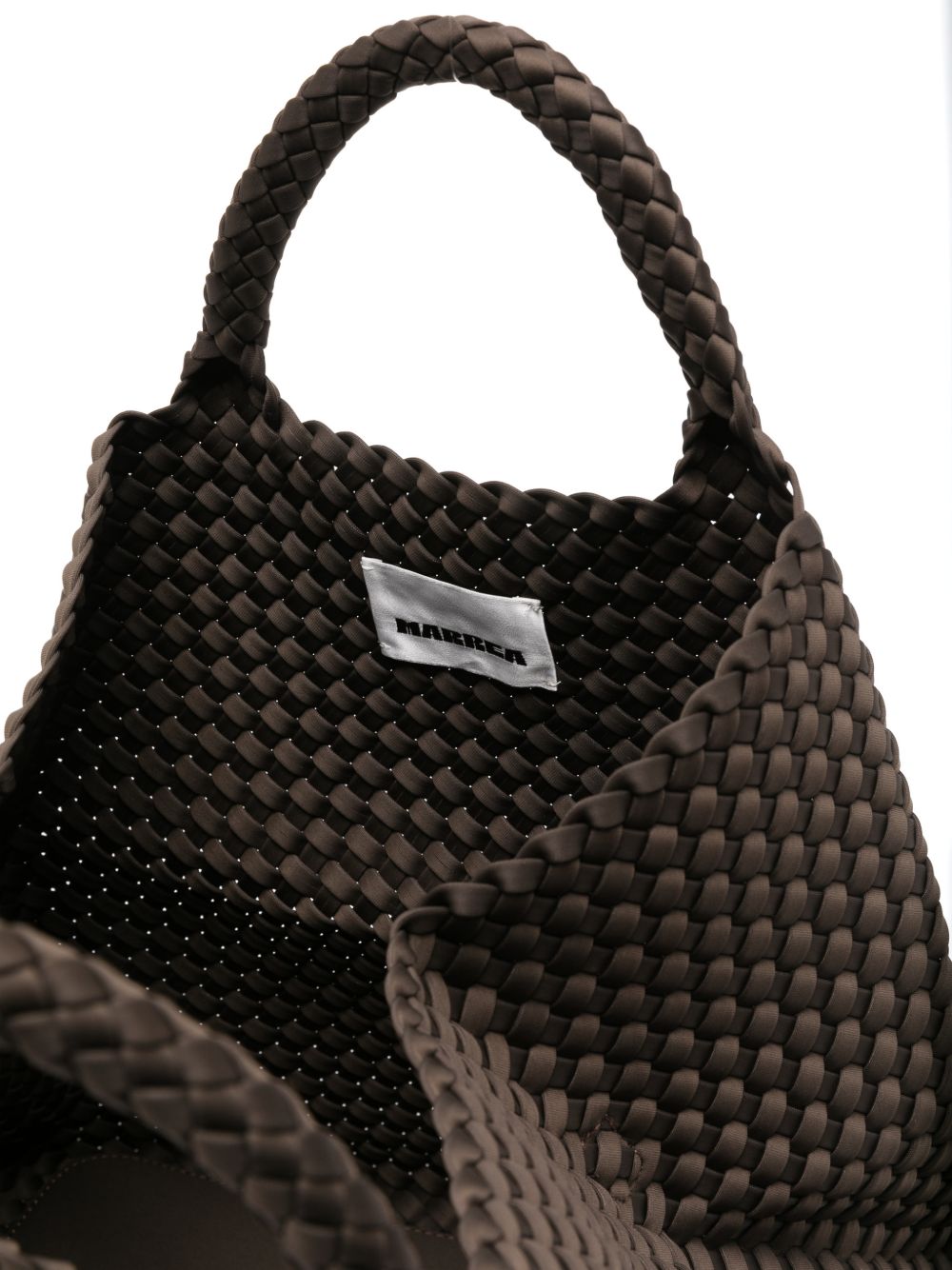 MARREA Borsa shopping marrone con texture intrecciato 