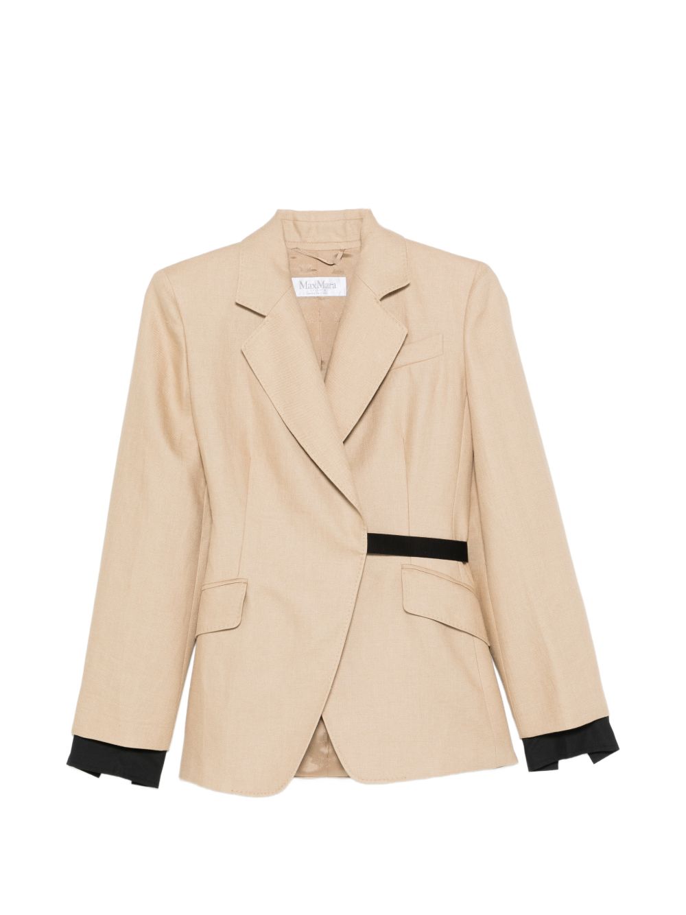MAX MARA Blazer Sfionda in lino beige con cintura nera 