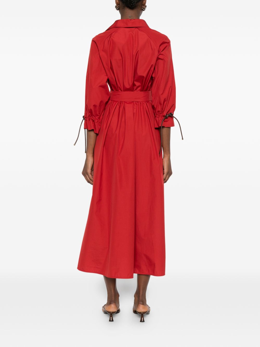 MAX MARA Abito lungo Mirto in chemiser rosso con cintura 