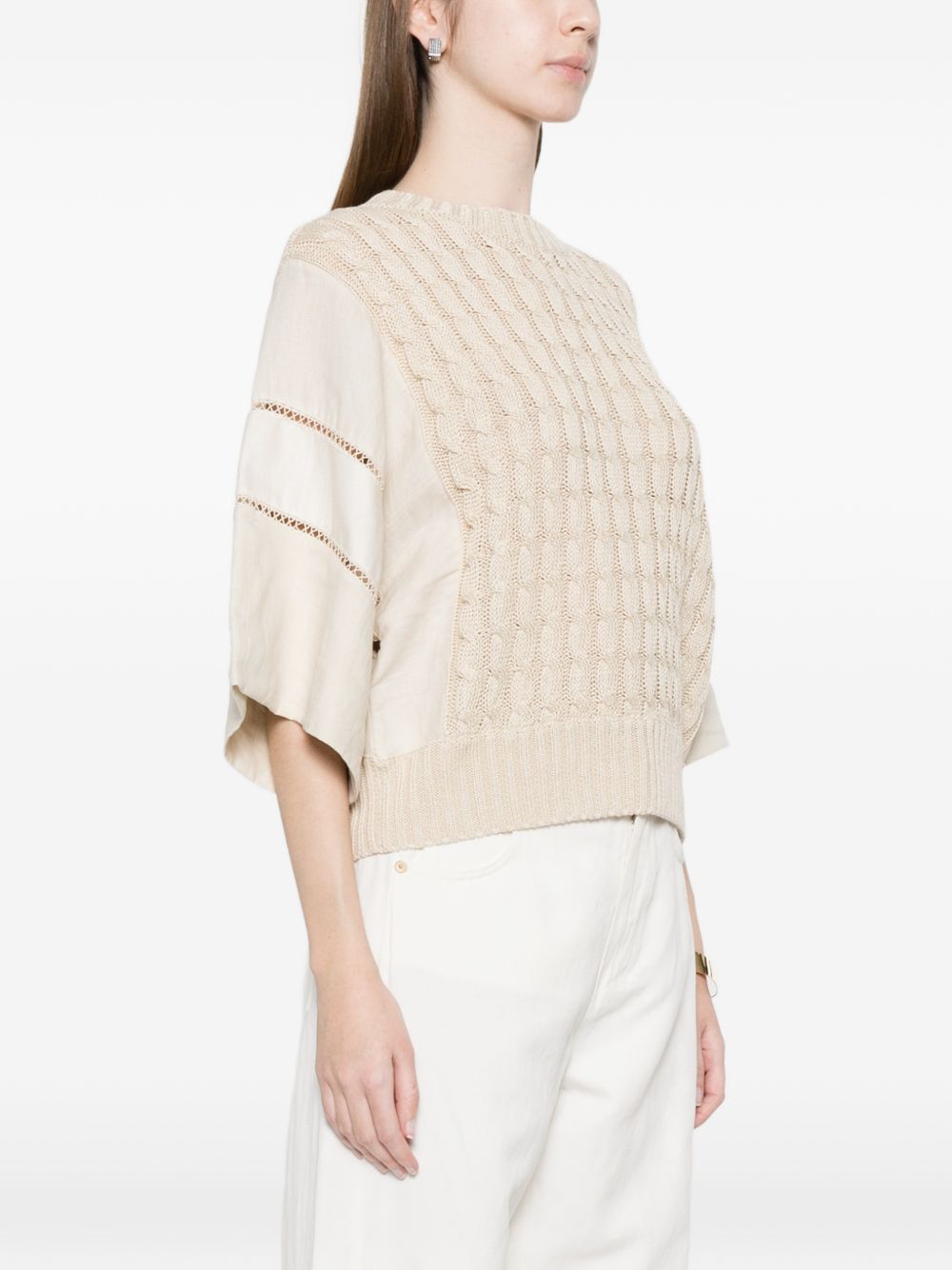 MAX MARA Maglia Scatola traforata in lino beige 