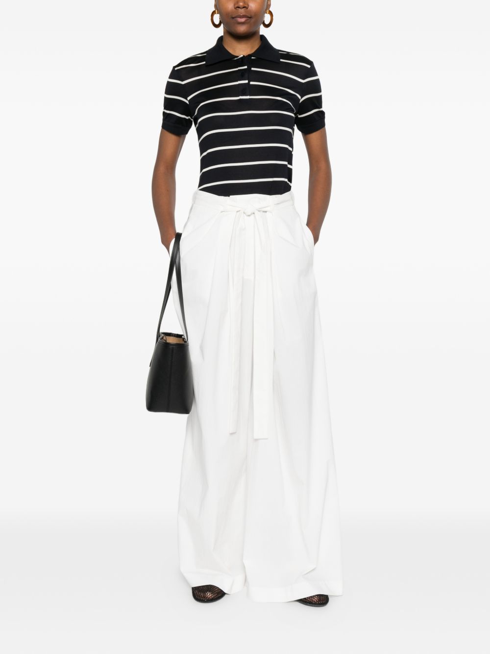 MAX MARA Polo a maniche corte blu navy a righe bianche 