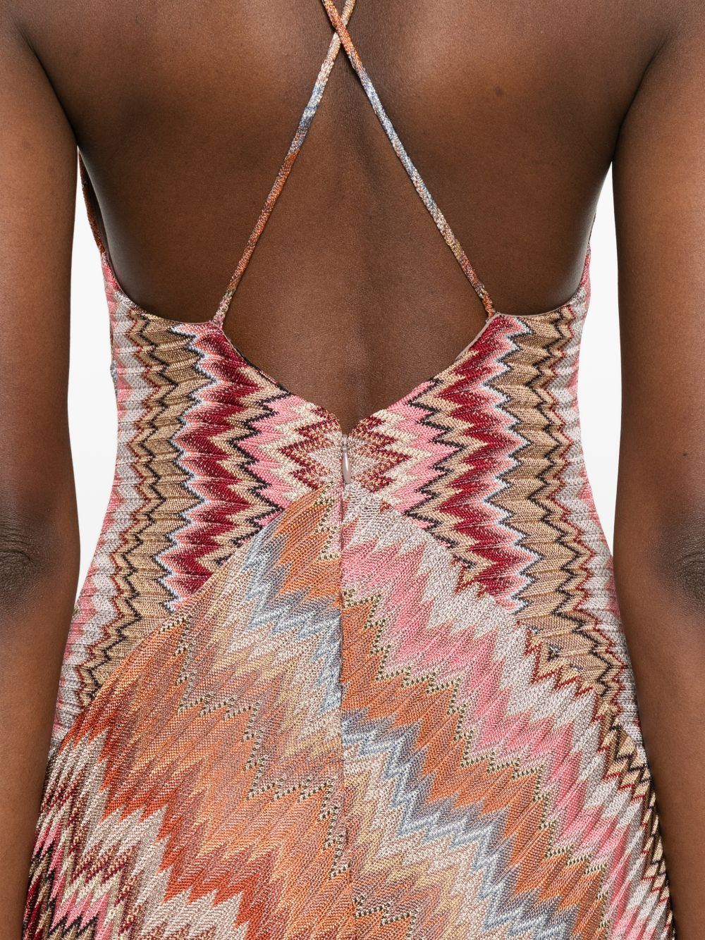 MISSONI Abito lungo smanicato nei toni rosa e ruggine 