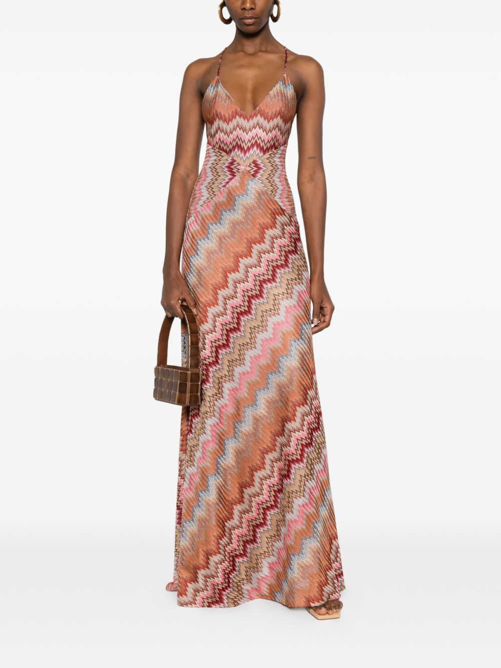 MISSONI Abito lungo smanicato nei toni rosa e ruggine 