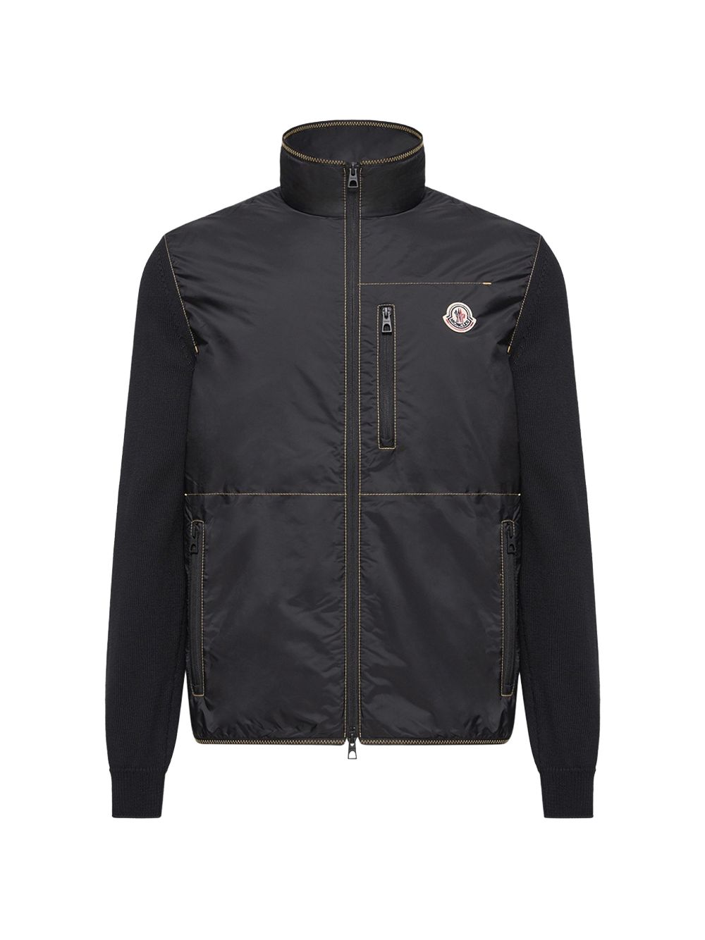 MONCLER Piumino cardigan Archivio blu con tasche e logo 