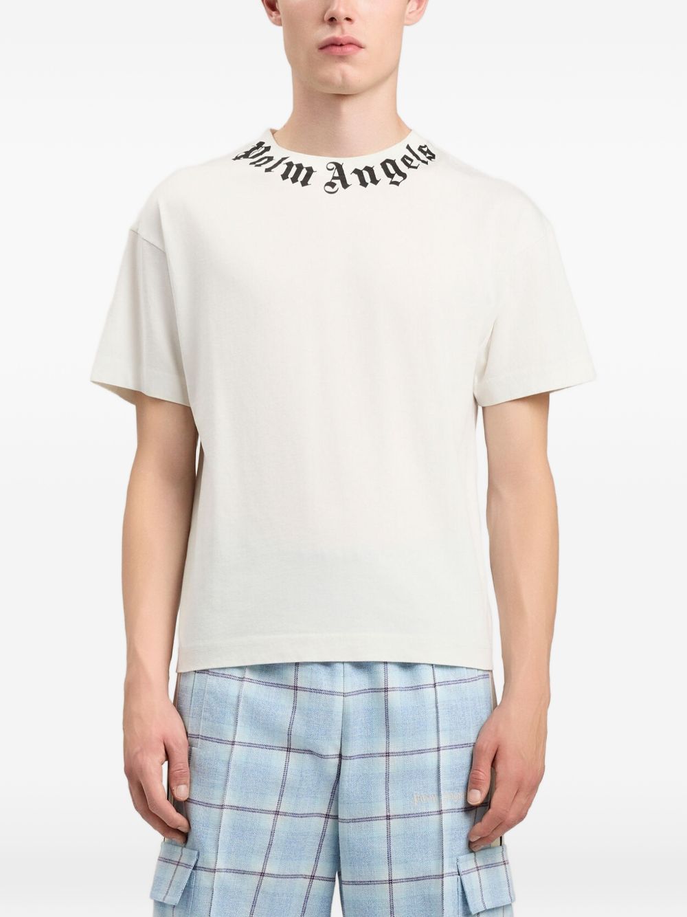 PALM ANGELS T-shirt in cotone bianco con logo nero 
