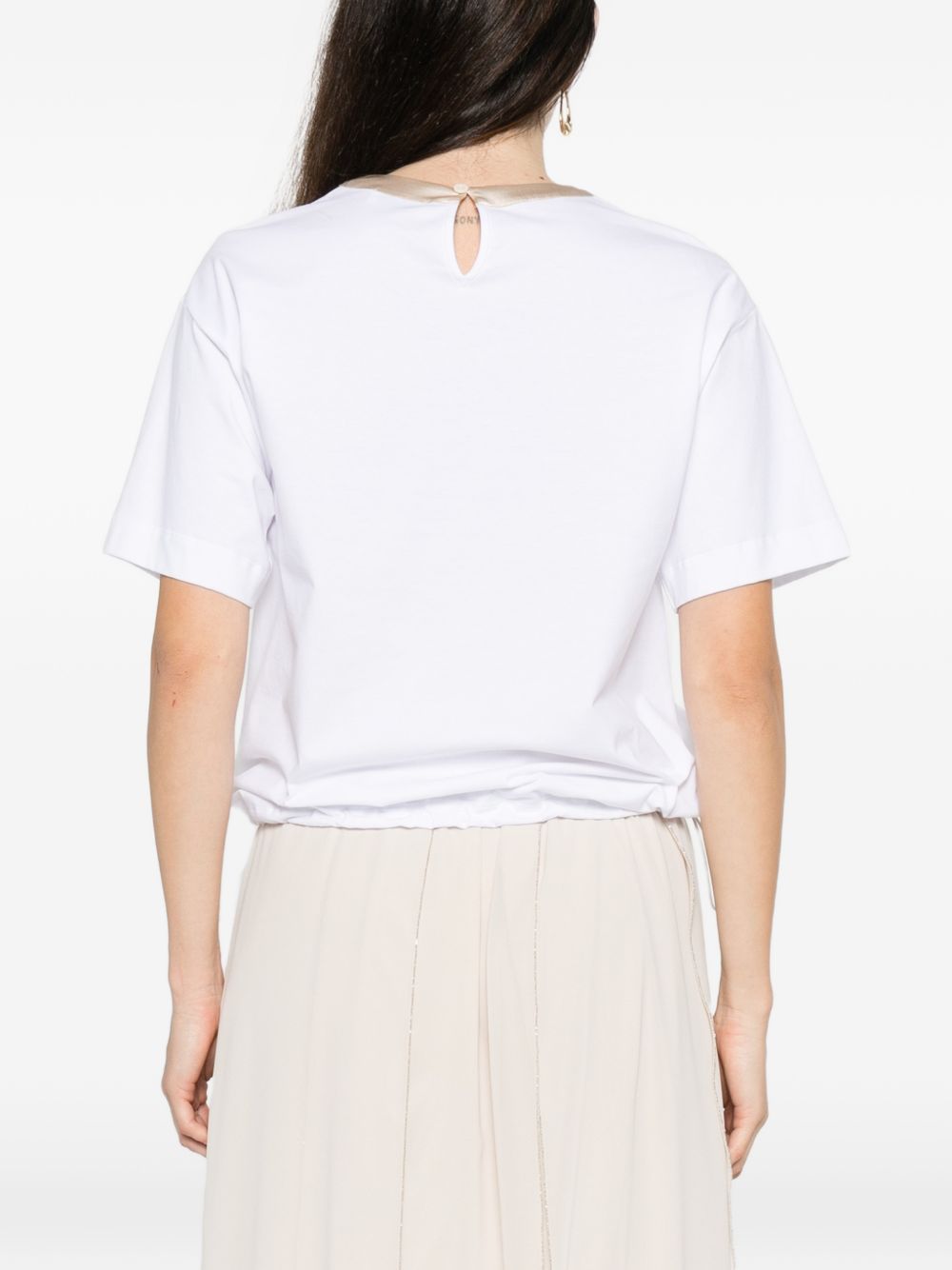 PESERICO T-shirt bianca con girocollo in raso dorato 