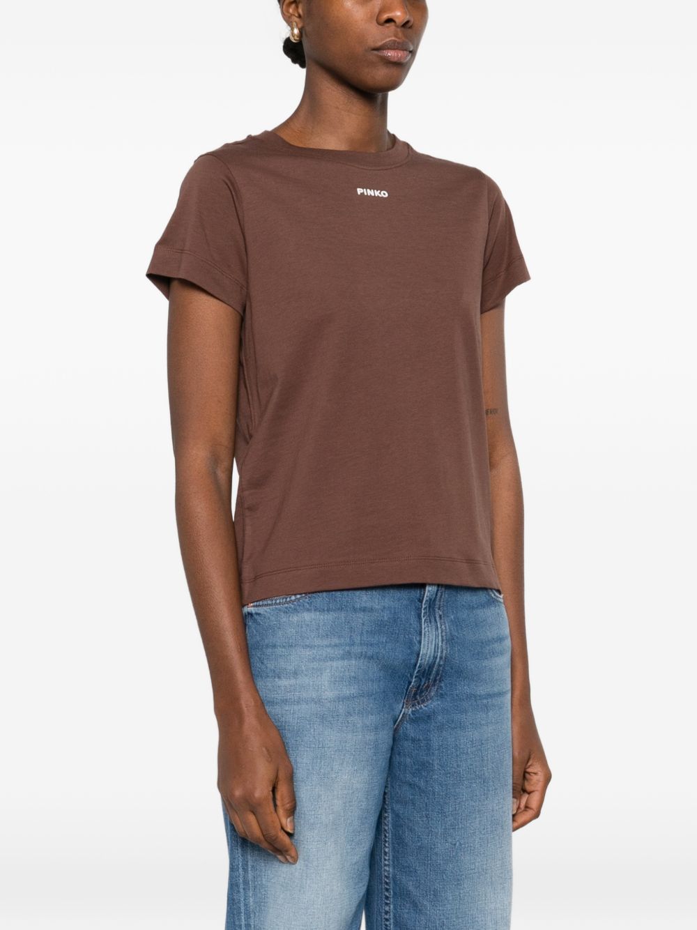 PINKO T-shirt marrone con logo bianco 