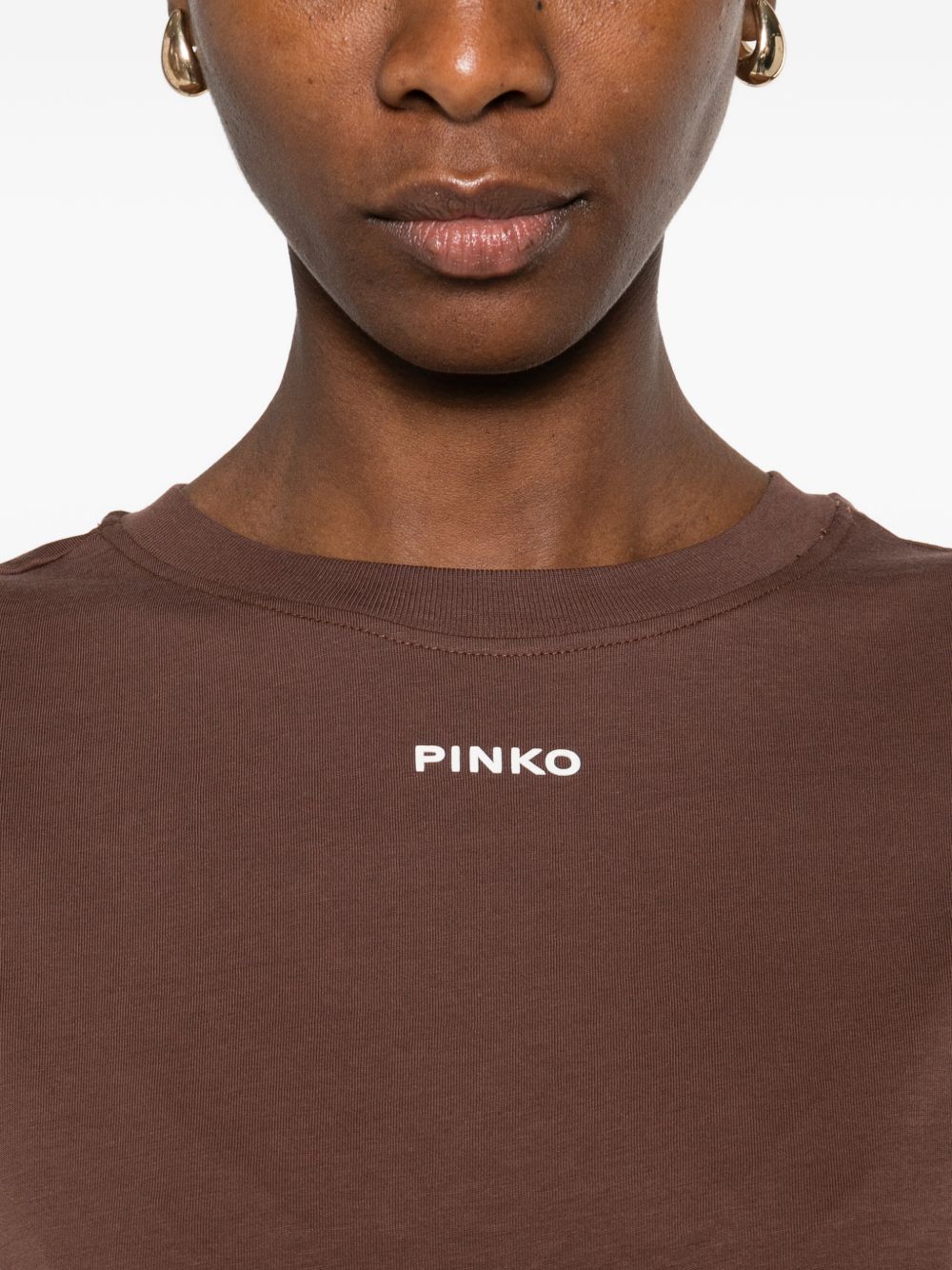 PINKO T-shirt marrone con logo bianco 