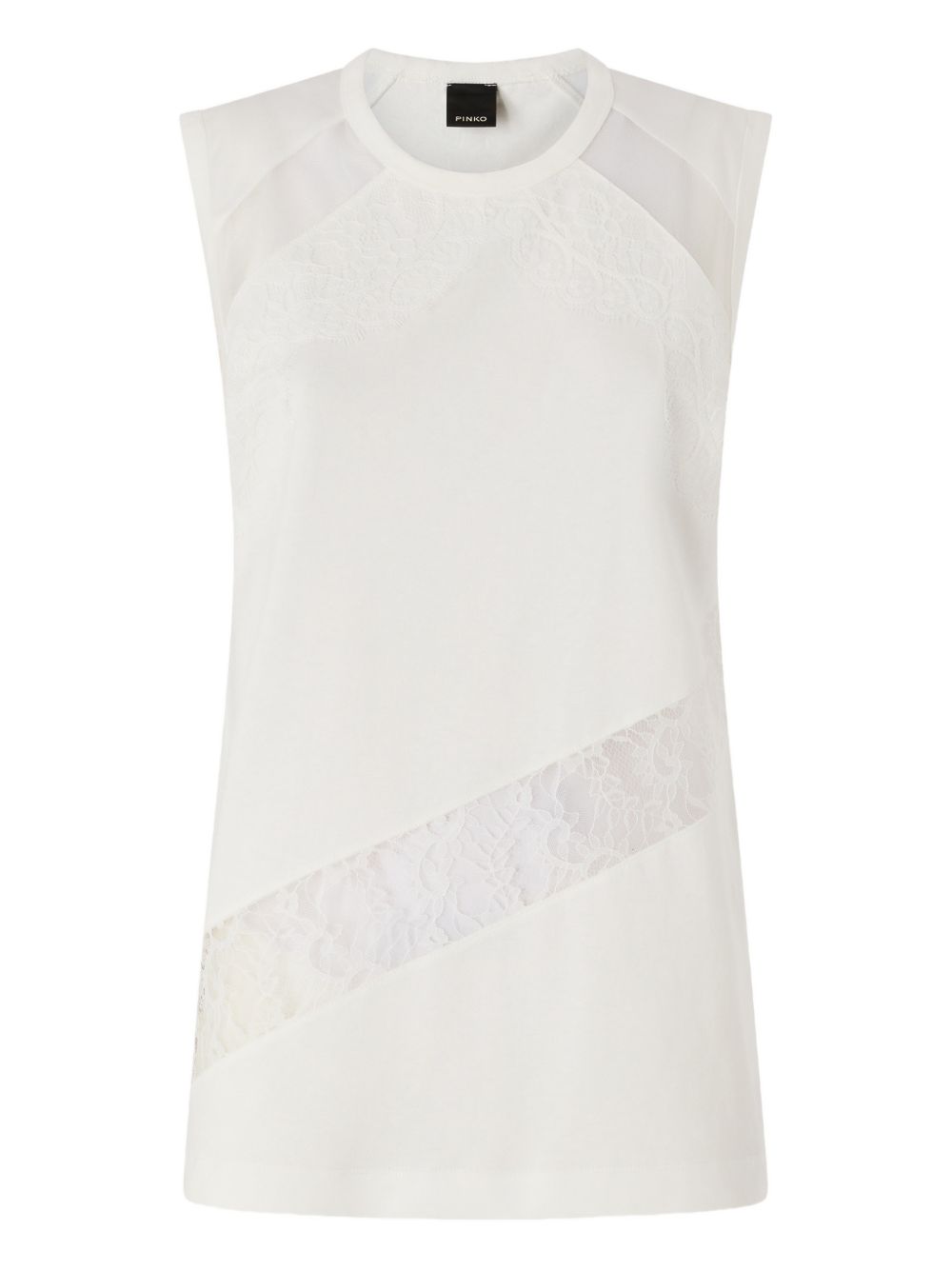 PINKO T-shirt Molly in cotone bianco con pizzo 
