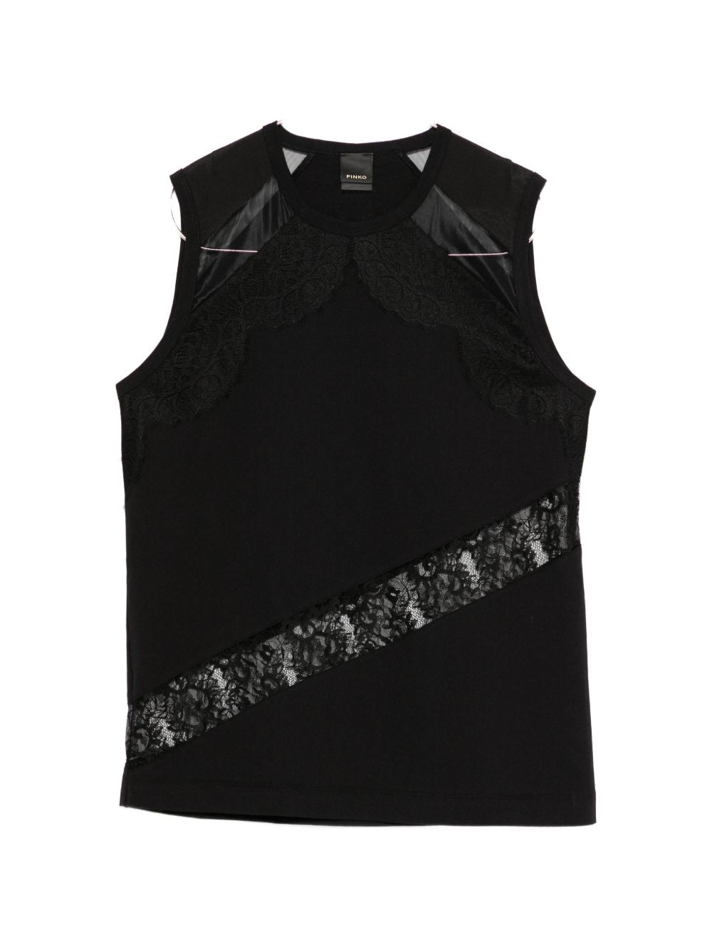 PINKO T-shirt Molly in cotone nero con pizzo 