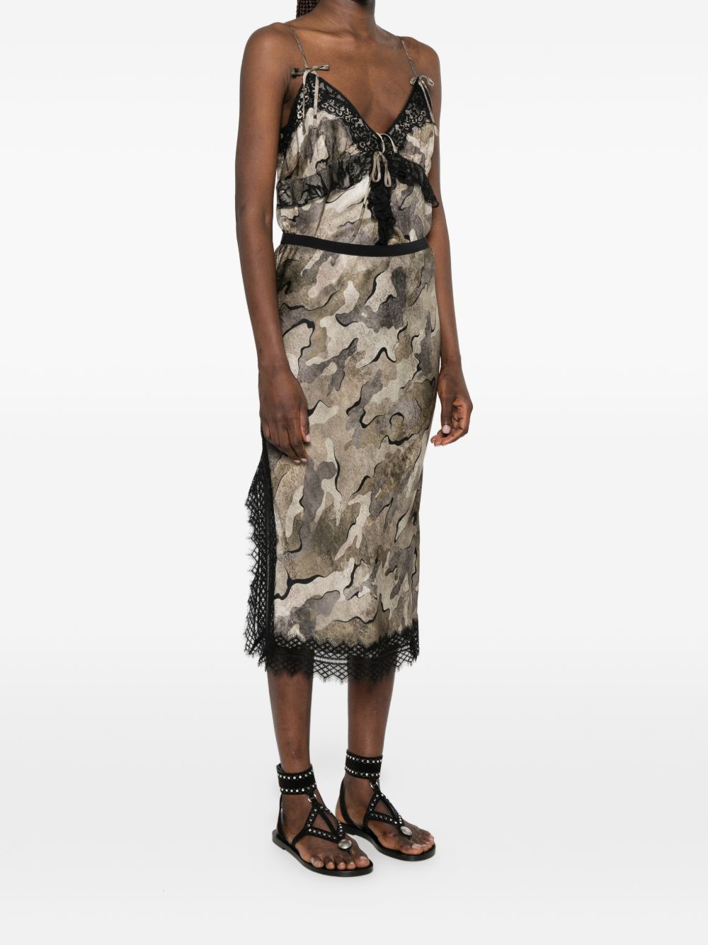 PINKO Gonna longuette Ambrato con dettagli in pizzo nero 