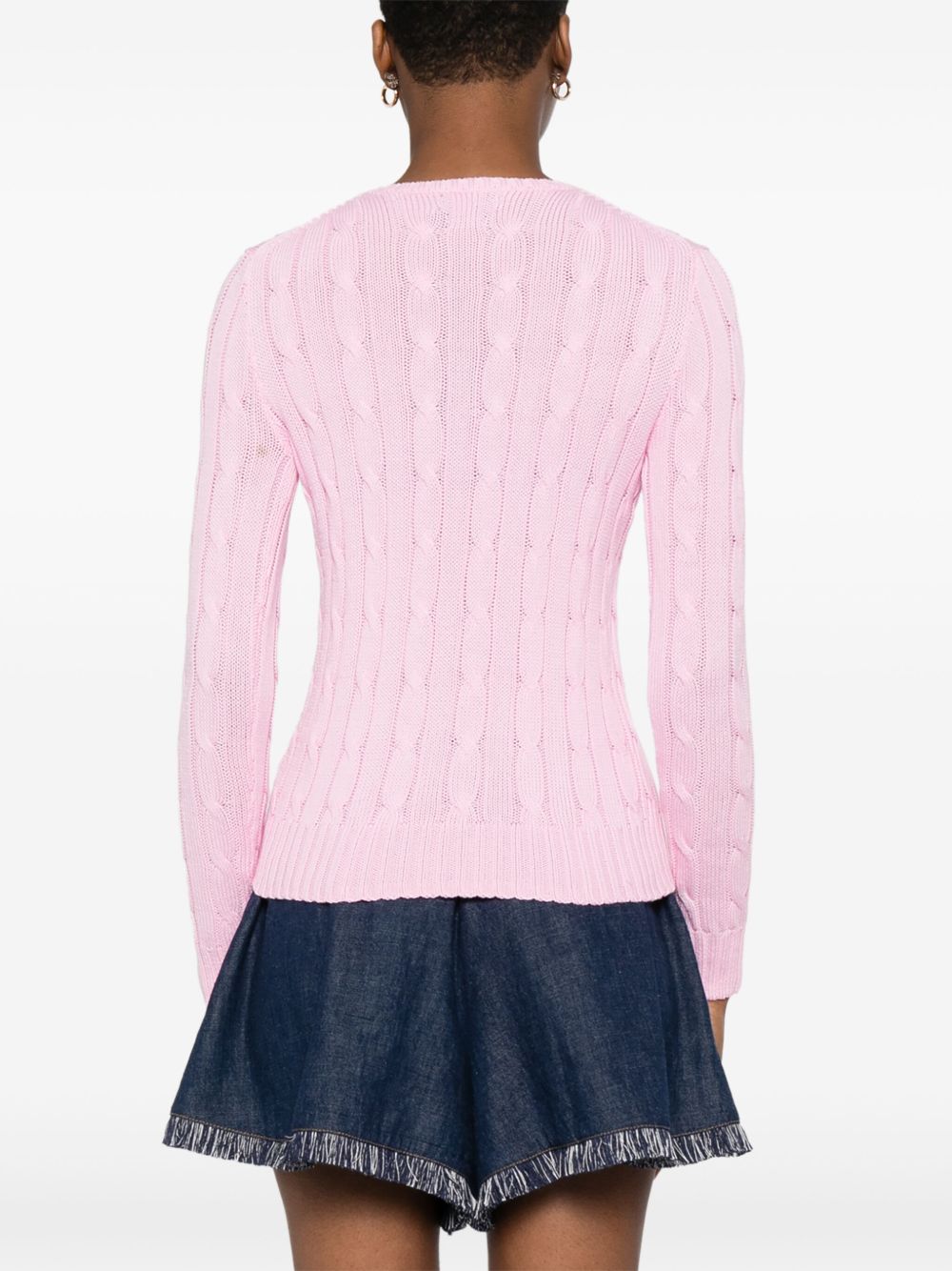 POLO RALPH LAUREN Maglia girocollo a trecce rosa con logo 