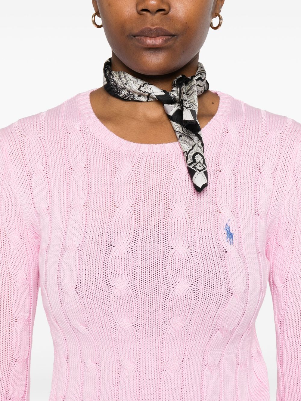 POLO RALPH LAUREN Maglia girocollo a trecce rosa con logo 